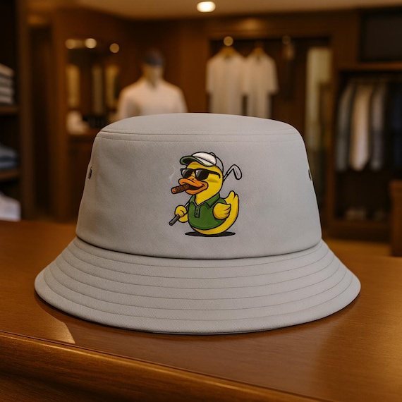 Cigar Smoking Golf Logo Bucket Hat | Funny Golfing Design