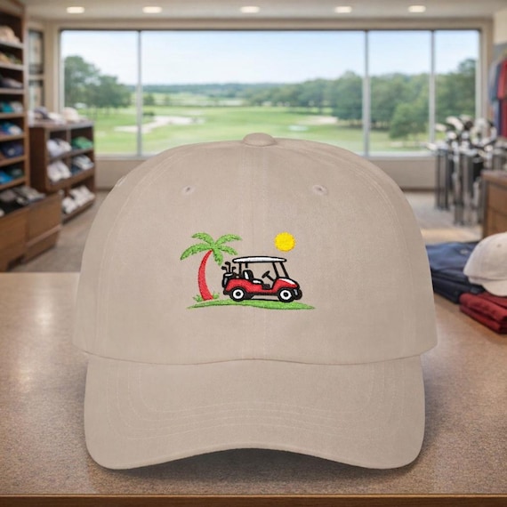 Golf Cart Palm Tree Logo Classic Dad Cap | Sunny Day Golf Hat