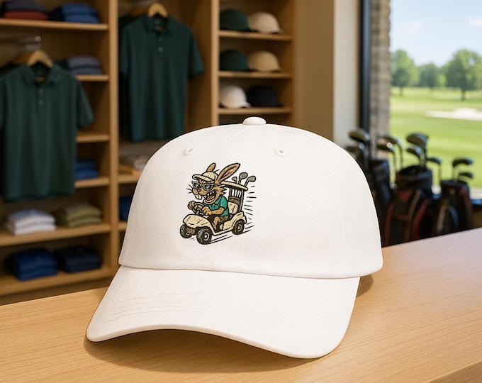 Crazy Rabbit Golfer Hot Rodding Logo Cap | Golf Cart Fairway Design