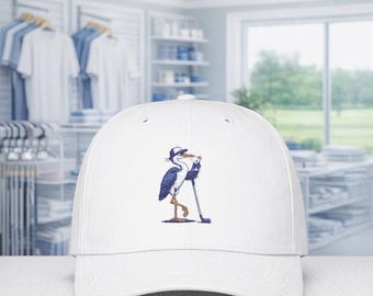Martini Blue Heron Embroidered Dad Cap | Golf Bird Hat, Coastal Golfer Design