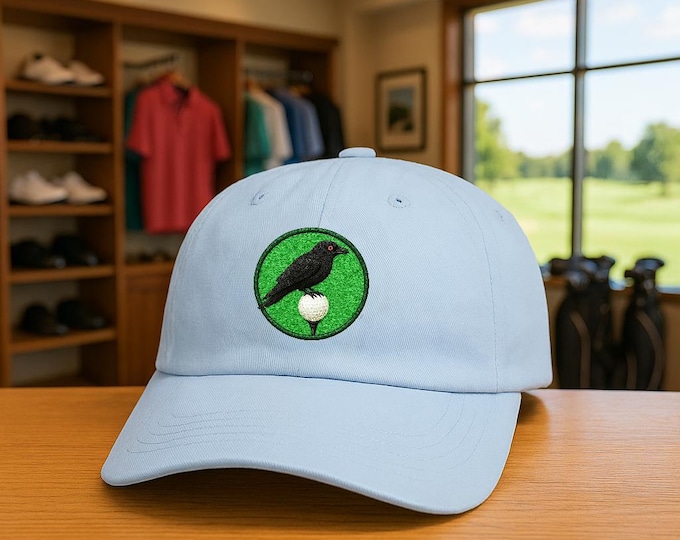 Crow on Golf Ball Dad Cap | Golf Hat, Course Bird Design