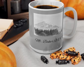 Mt. Baker Scenic Sketch Mug 15oz | Washington Mountain Illustration