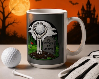 Funny Halloween Golf Mug, Id Rather Be Golfing, Skeleton Golf Ball Coffee Mug, Golfer Gift