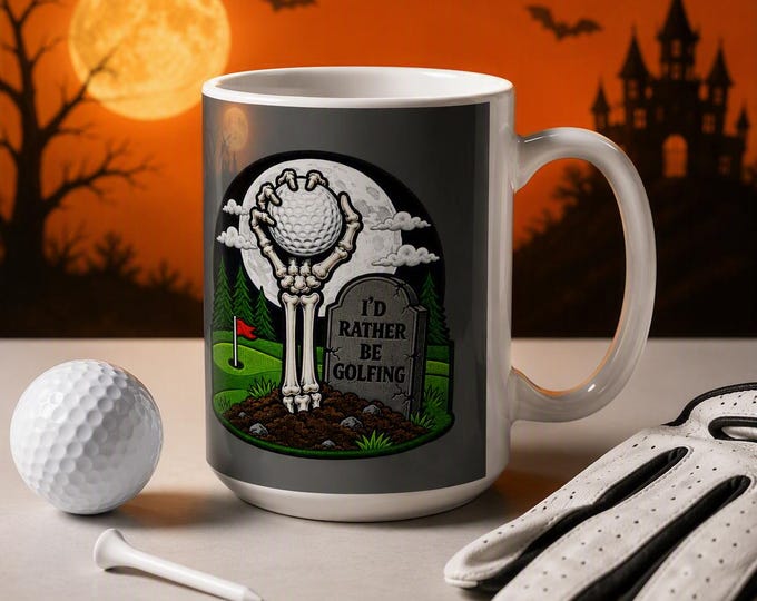 Funny Halloween Golf Mug, Id Rather Be Golfing, Skeleton Golf Ball Coffee Mug, Golfer Gift