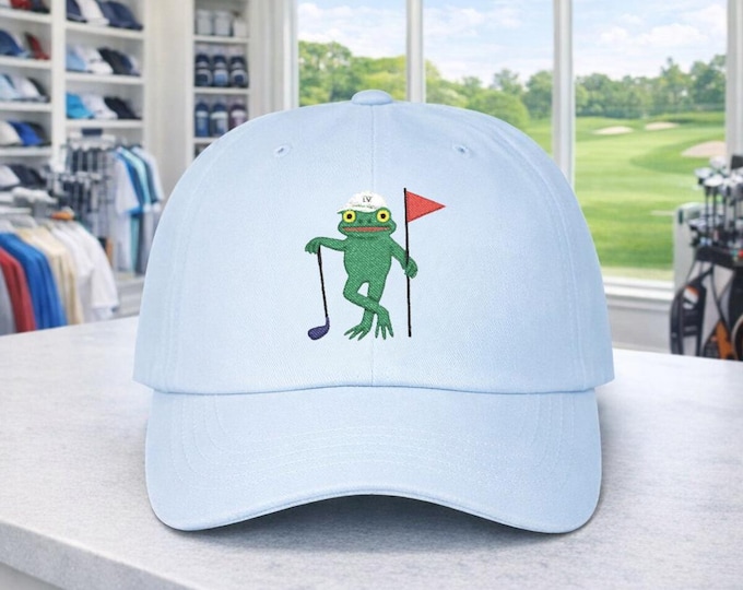 Frog Golfer Flag Logo Dad Cap | Golf Hat, Relaxed Round Design