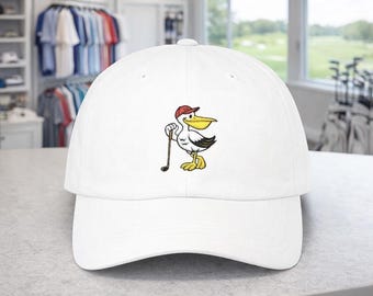 Pelican Golfer Dad Cap – Embroidered Golf Hat, Vintage Brass Buckle, 100% Cotton