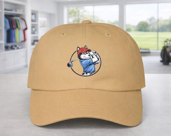 Husky Golfer Driving Shot Dad Cap