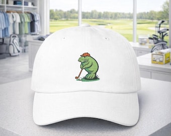 Manatee Golfer Taking a Putt Classic Dad Cap | Florida Keys Golf Hat