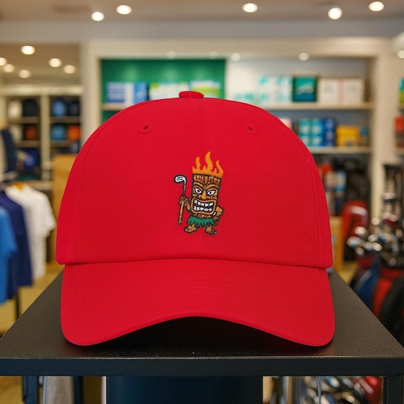 Embroidered Flaming Tiki Golfer Dad Cap