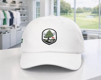 PNW Evergreen Golf Hat, Wind Bent Tree Crest, Embroidered Cap, Outdoor Sports Gear
