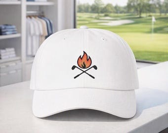 Embroidered Flame Logo Golf Cap, PNW Style Cotton Baseball Hat, Adjustable Dad Hat