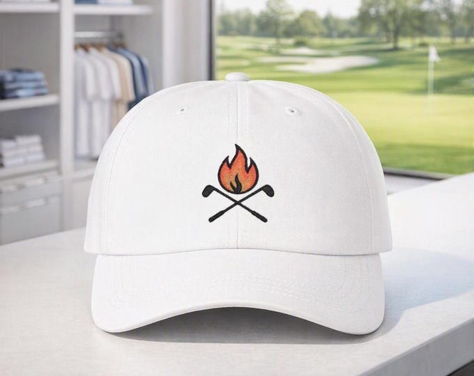 Embroidered Flame Logo Golf Cap, PNW Style Cotton Baseball Hat, Adjustable Dad Hat