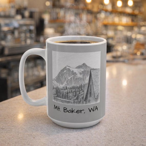 Mt. Baker Washington sketch mug | 15oz PNW coffee cup