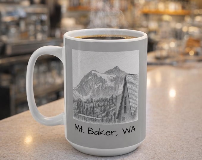 Mt. Baker Washington sketch mug | 15oz PNW coffee cup