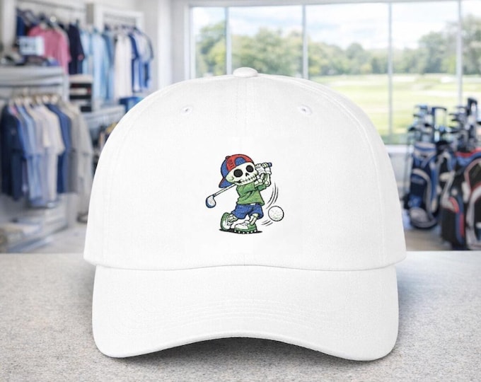 Skeleton Golfer Embroidered Dad Cap | Golf Skull Hat
