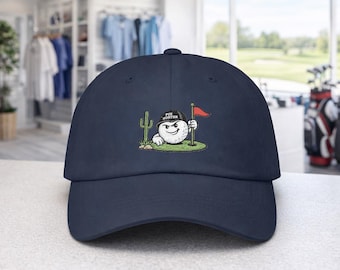 Pin Hunter Golf Ball Character Classic Dad Cap | Desert Cactus Golf Logo