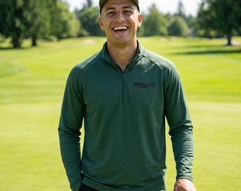 Forest Green PNW Golf Quarter Zip Pullover, Embroidered Athletic Layer