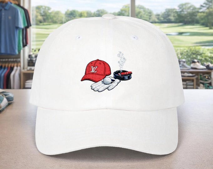 Golf Hat & Glove Logo Classic Dad Cap | Golfers Cigar Ashtray Design