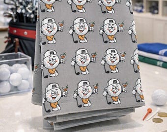 Boozy Ball Golf Towel, Microfiber Club Cleaning Accessory, Bar Cart Style Golfer Gear