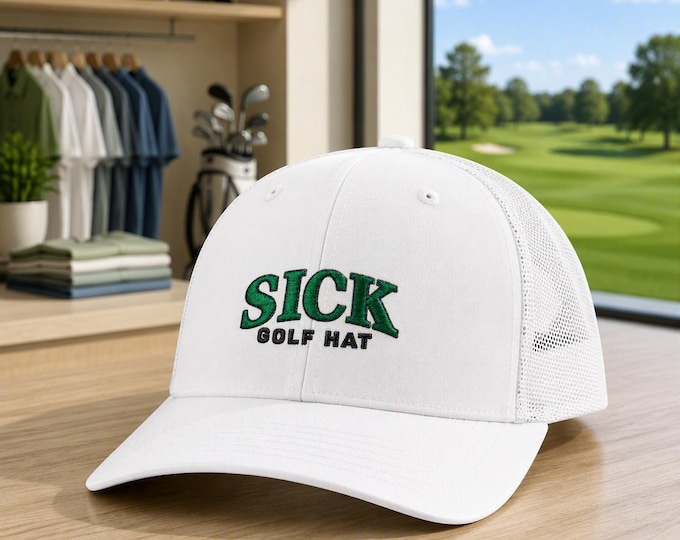 SICK Golf Hat, modern golf style, premium embroidery, spruce and graphite colorway, mesh back, course ready