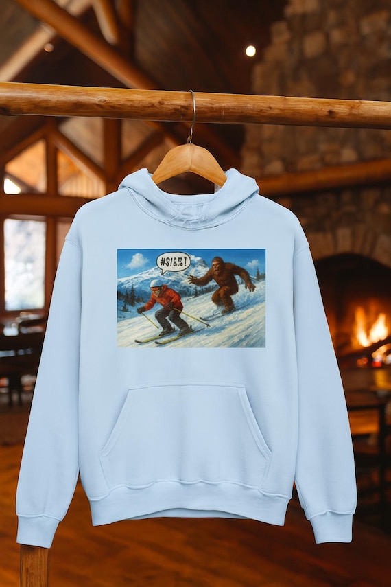 Bigfoot Skiing Chase Hoodie | Mount Rainier Sasquatch Skiing Swear Scene