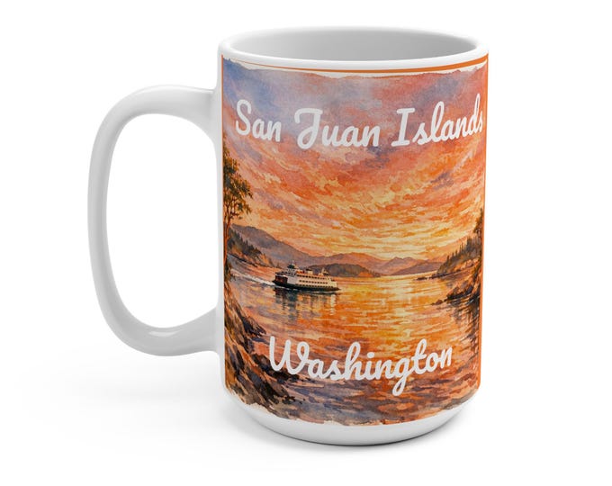 San Juan Islands PNW Sunset Mug | Washington State Scenic Landscape Coffee Cup