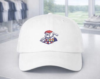 Bulldog Golfer Embroidered Classic Dad Cap | Golf Dog Hat, Preppy Tennis Visor Style