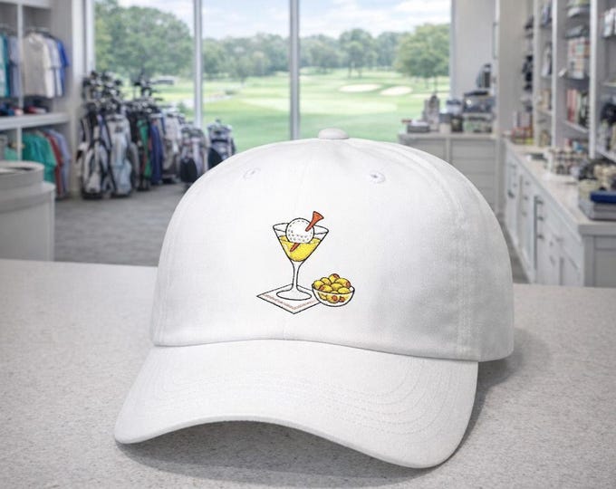 Golfer's Martini 19th Hole Dad Cap | Golf Olive Cocktail Hat