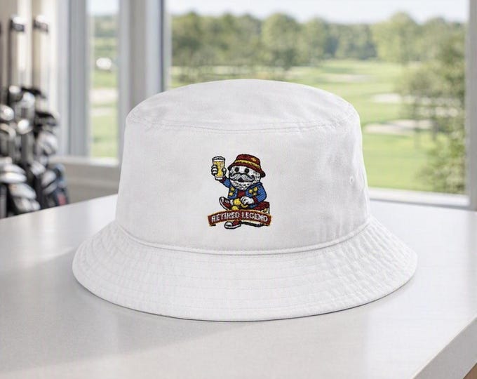 Retired Legend Bucket Hat, Embroidered Retirement Gift, Funny Golf Hat, Mens Sun Hat, Retirement Party Present, Funny Bucket Hat