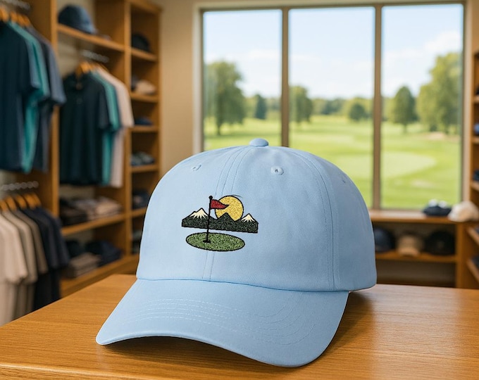 Sunset Mountain Golf Green Cap | Dad Cap