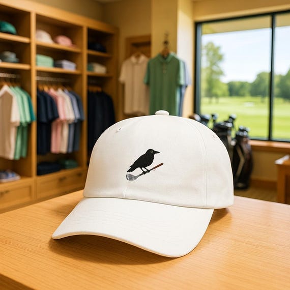 Crow on Golf Iron Dad Cap | Golf Bird Hat, Course Humor