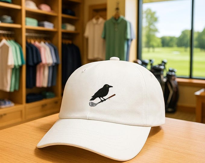 Crow on Golf Iron Dad Cap | Golf Bird Hat, Course Humor
