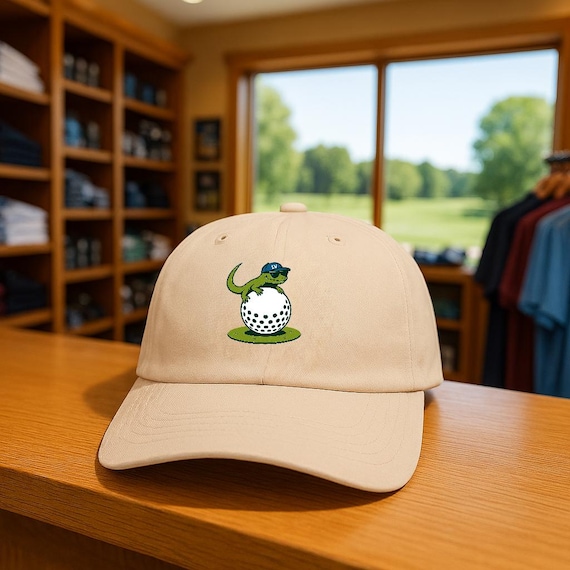 Lizard on Golf Ball Dad Cap | Golf Hat with Shades, Funny Golfer Design