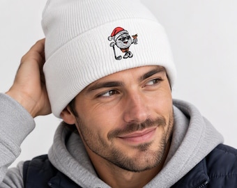 Merry Chipmas Golf Beanie, Embroidered Golfer with Martini, Holiday Golf Gift