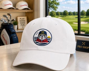 Seal Golfer Hat, Nautical Golf Cap, Ocean Animal Embroidery, Sailor Seal Dad Hat, Coastal Golf Gift, Cute Golfing Seal Cap