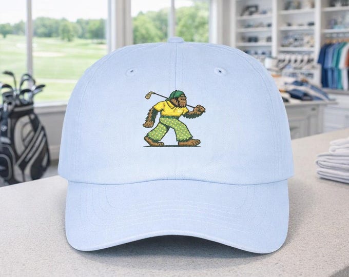 Mad Bigfoot Golfer Dad Cap | Funny Golf Hat Logo