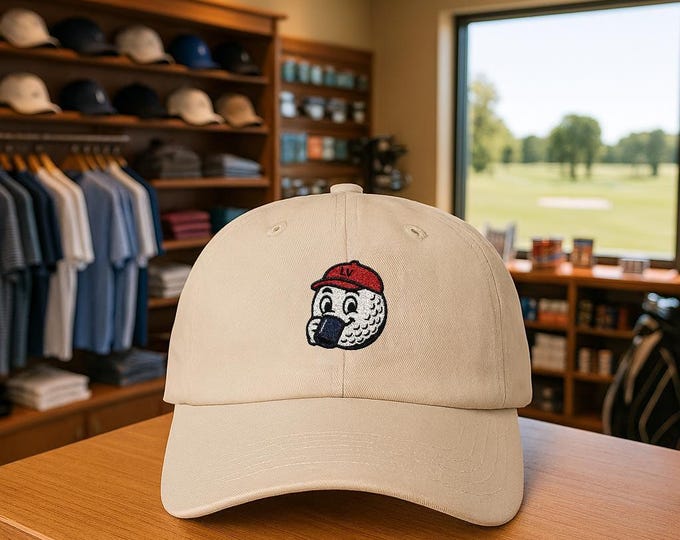 Golf Ball Golfer Drinking Coffee Dad Cap | Funny Golf Hat Logo