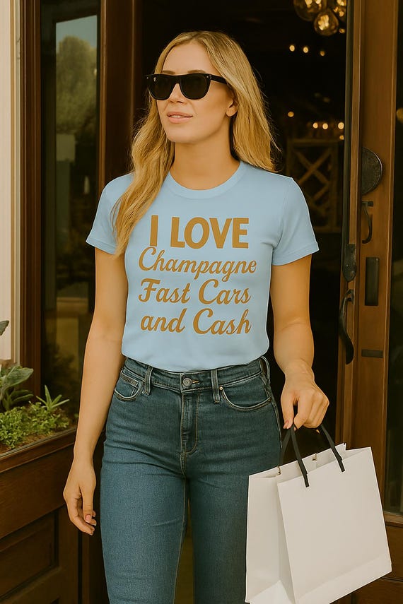 Luxurious Style: Champagne & Cars Graphic Tee for Fashion-Forward Women
