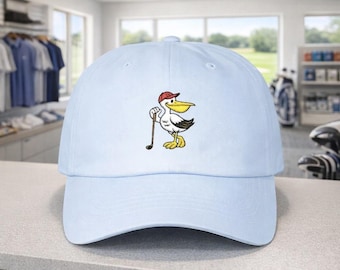 Golfer Pelican Leaning on Club Classic Dad Cap | Funny Golf Hat