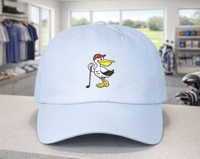 Golfer Pelican Leaning on Club Classic Dad Cap | Funny Golf Hat