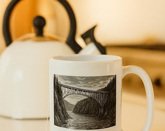Deception Pass Bridge Illustration Mug, 15oz Ceramic | Washington State Landmark