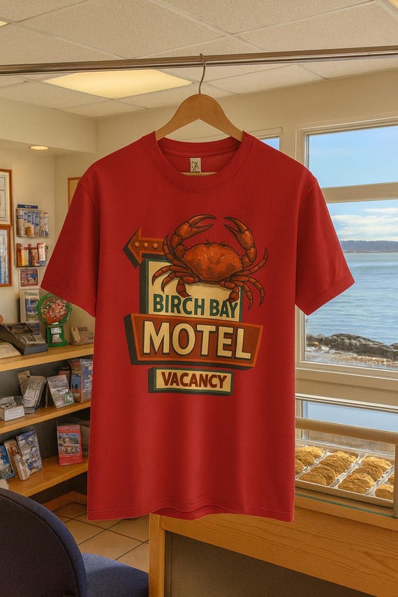 Birch Bay Motel Crab Sign Tee | Retro Coastal Washington Beach Graphic