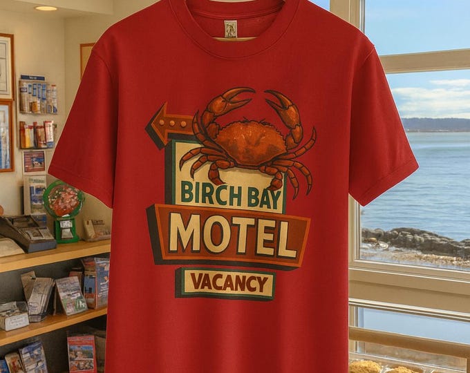 Birch Bay Motel Crab Sign Tee | Retro Coastal Washington Beach Graphic