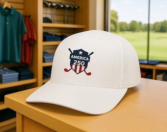 America 250 Shield Golf Snapback Trucker Cap | USA 1776-2026 Anniversary
