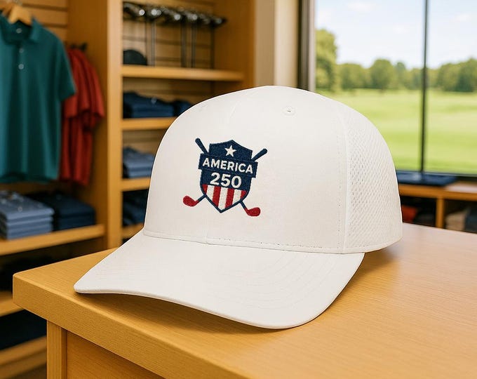 America 250 Shield Golf Snapback Trucker Cap | USA 1776-2026 Anniversary