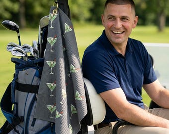 Martini golf towel, embroidered golf towel, funny golf gift, bar themed golf accessory, premium golf towel, golfer gift idea