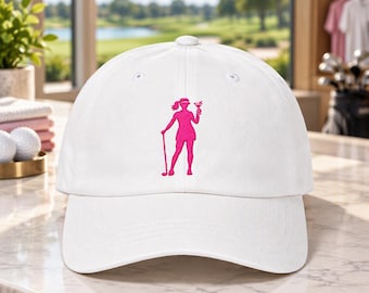 Embroidered Lady Golfer Martini Hat, Fun Golf Silhouette, Cotton Golf Cap