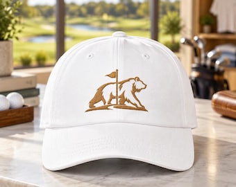 Embroidered Bear Golf Dad Hat, Minimalist Wildlife Cap, 100% Cotton