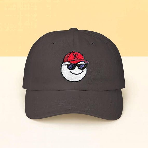 Embroidered Happy Face Golf Ball Dad Hat, Vintage  Cap