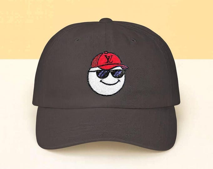 Embroidered Happy Face Golf Ball Dad Hat, Vintage  Cap